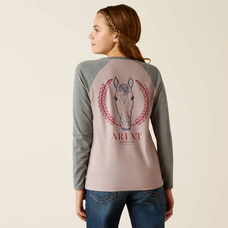 Ariat Youth Heart Star Long Sleeved T Shirt Purple Dove/Grey