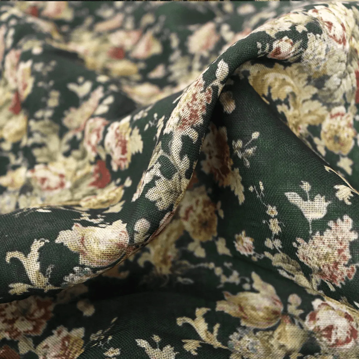 Botanical Calico Floral Pattern Digital Printed Fabric - Linen