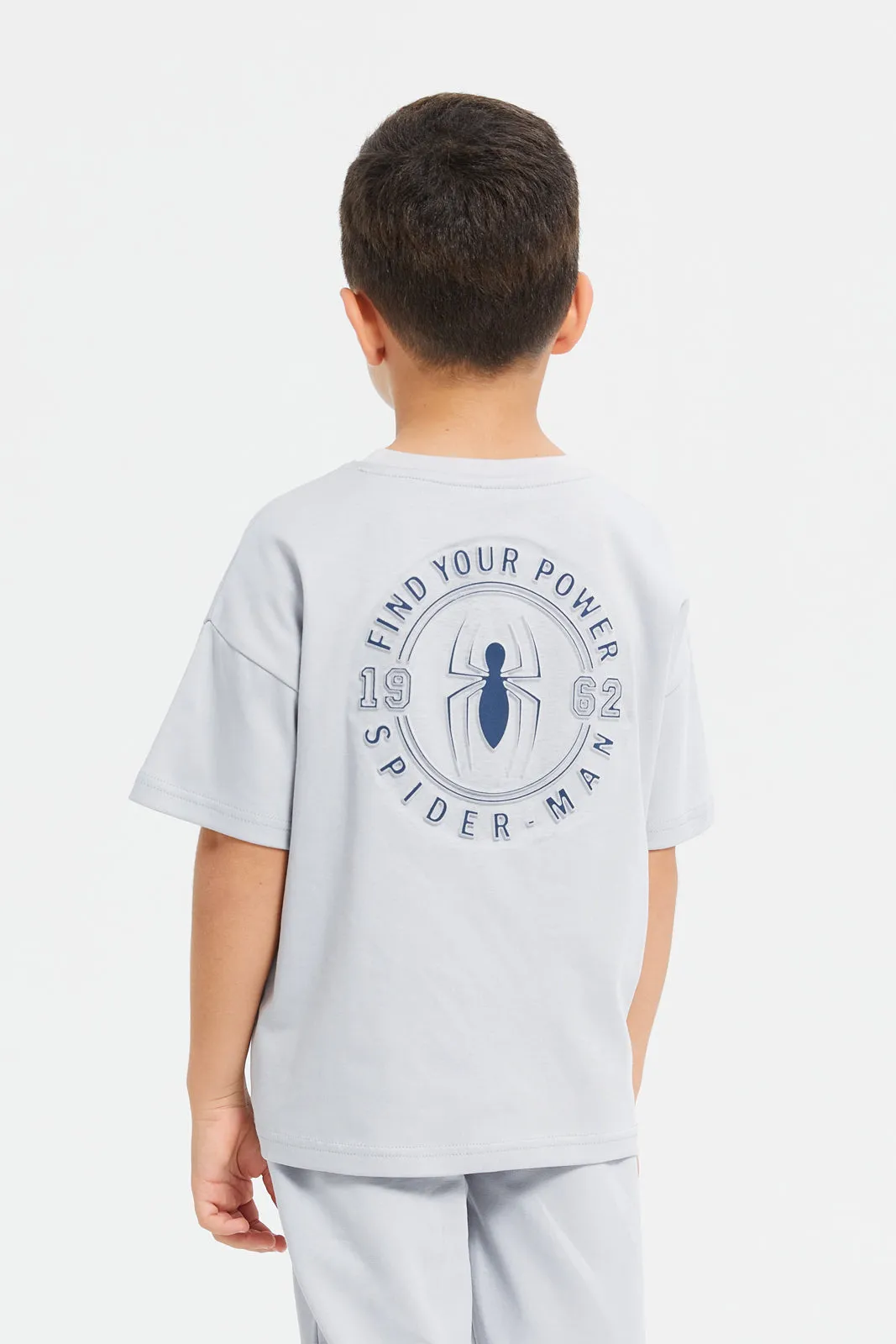 Boys Grey Oversize Cut And Sew Spiderman T-Shirt