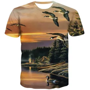 Camping T shirts Men Sunset Tshirt Printed Forest T-shirts 3d Flame Tshirts Casual