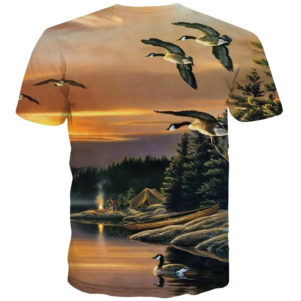 Camping T shirts Men Sunset Tshirt Printed Forest T-shirts 3d Flame Tshirts Casual