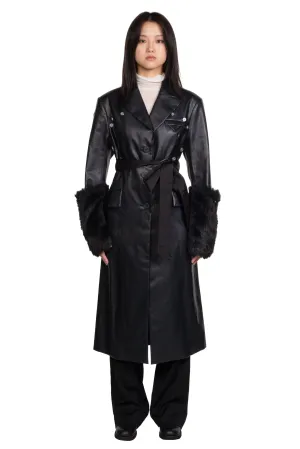 Circular Arc Buttoned Leather Coat