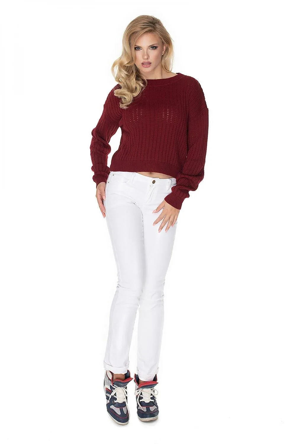 Cozy Knit Boat Neck Sweater with Peekaboo Stitch