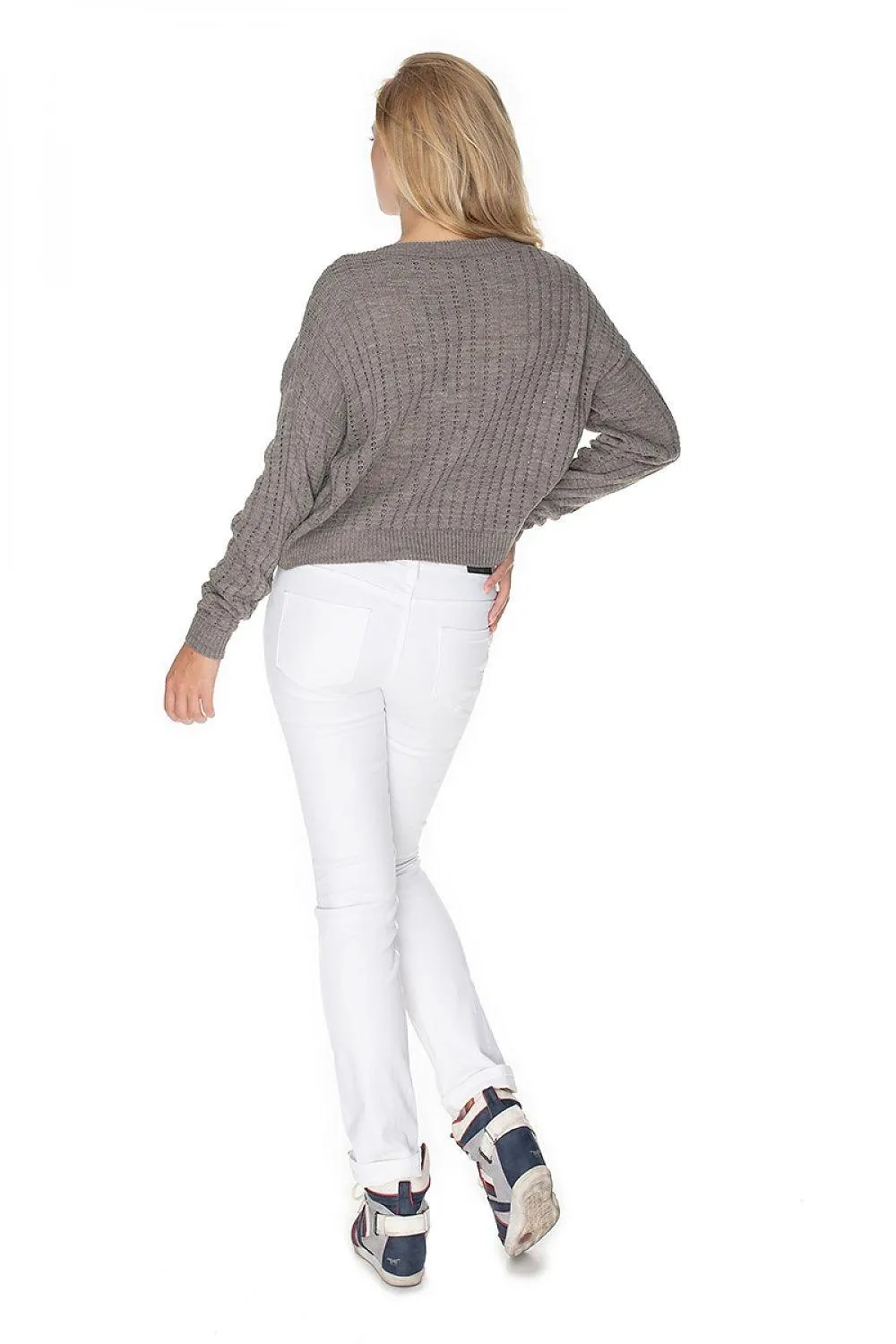 Cozy Knit Boat Neck Sweater with Peekaboo Stitch