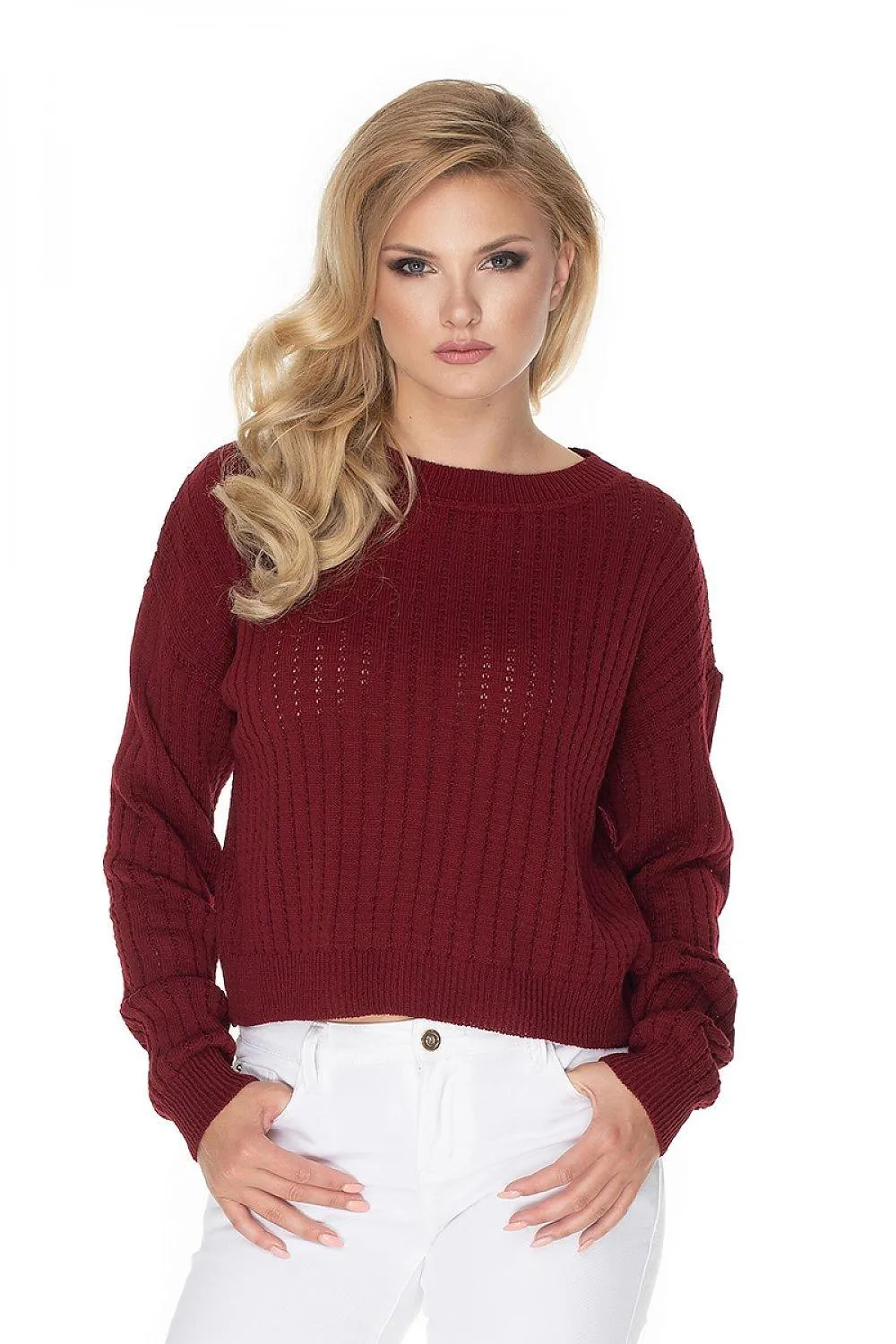 Cozy Knit Boat Neck Sweater with Peekaboo Stitch