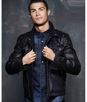 Cristiano Ronaldo Black Leather Jacket | Men Celebrity Leather Jacket by The Jacket Seller