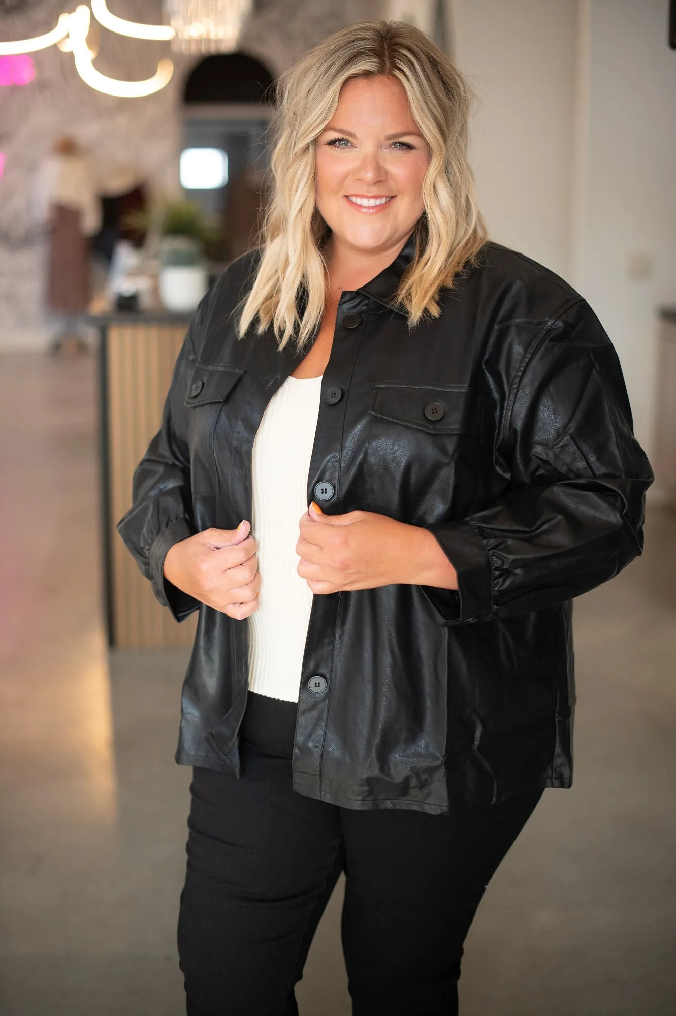 Curvy Faux Leather Shacket