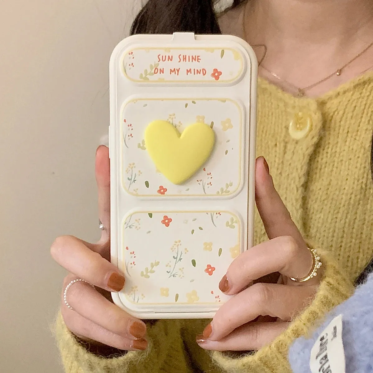 Cute Phone Cases - 3D Hearts & Flower Folding Leather Covers for iPhone 12-15 Pro Max - TSP379