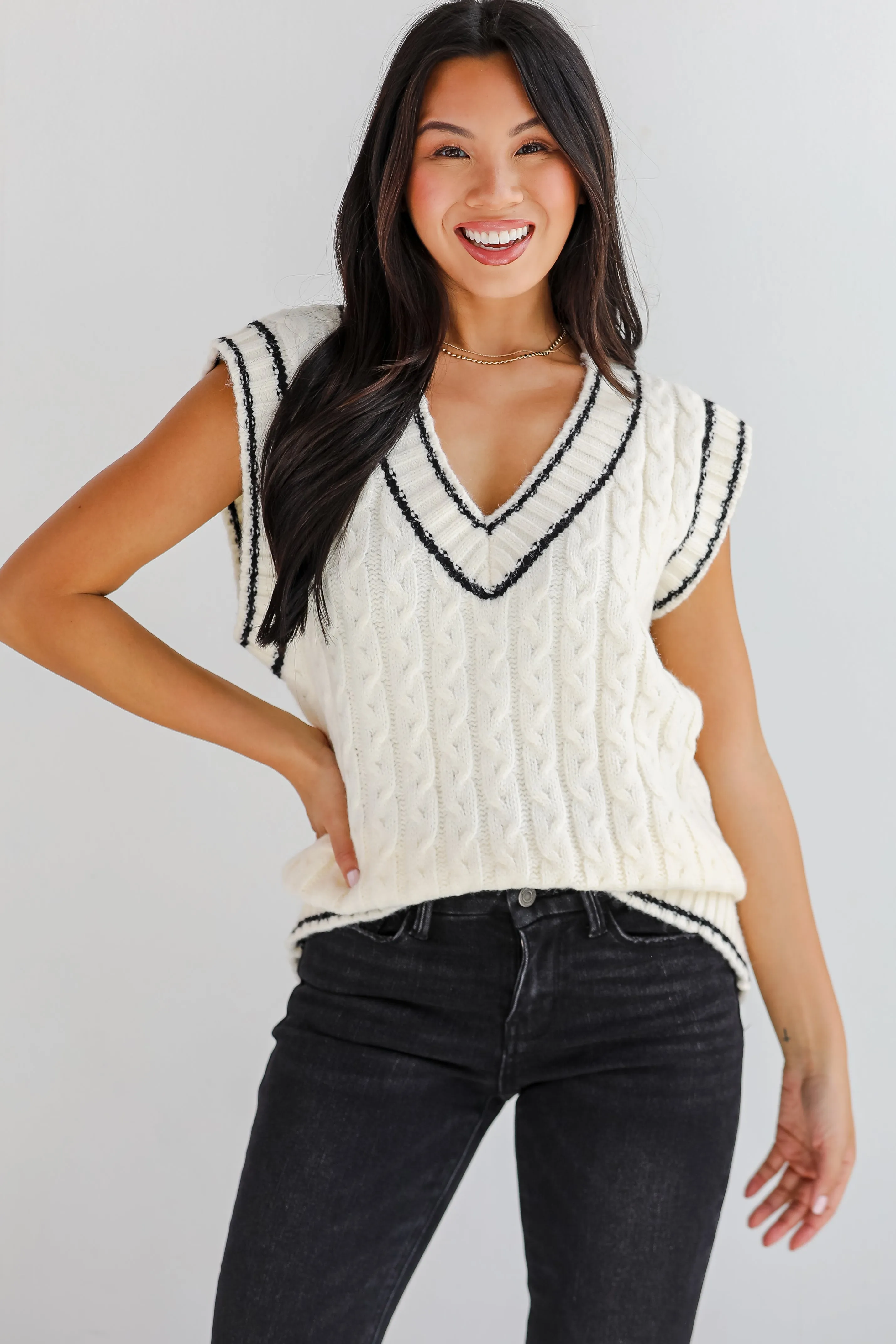 FINAL SALE - Posh Scholar Cable Knit Sweater Vest