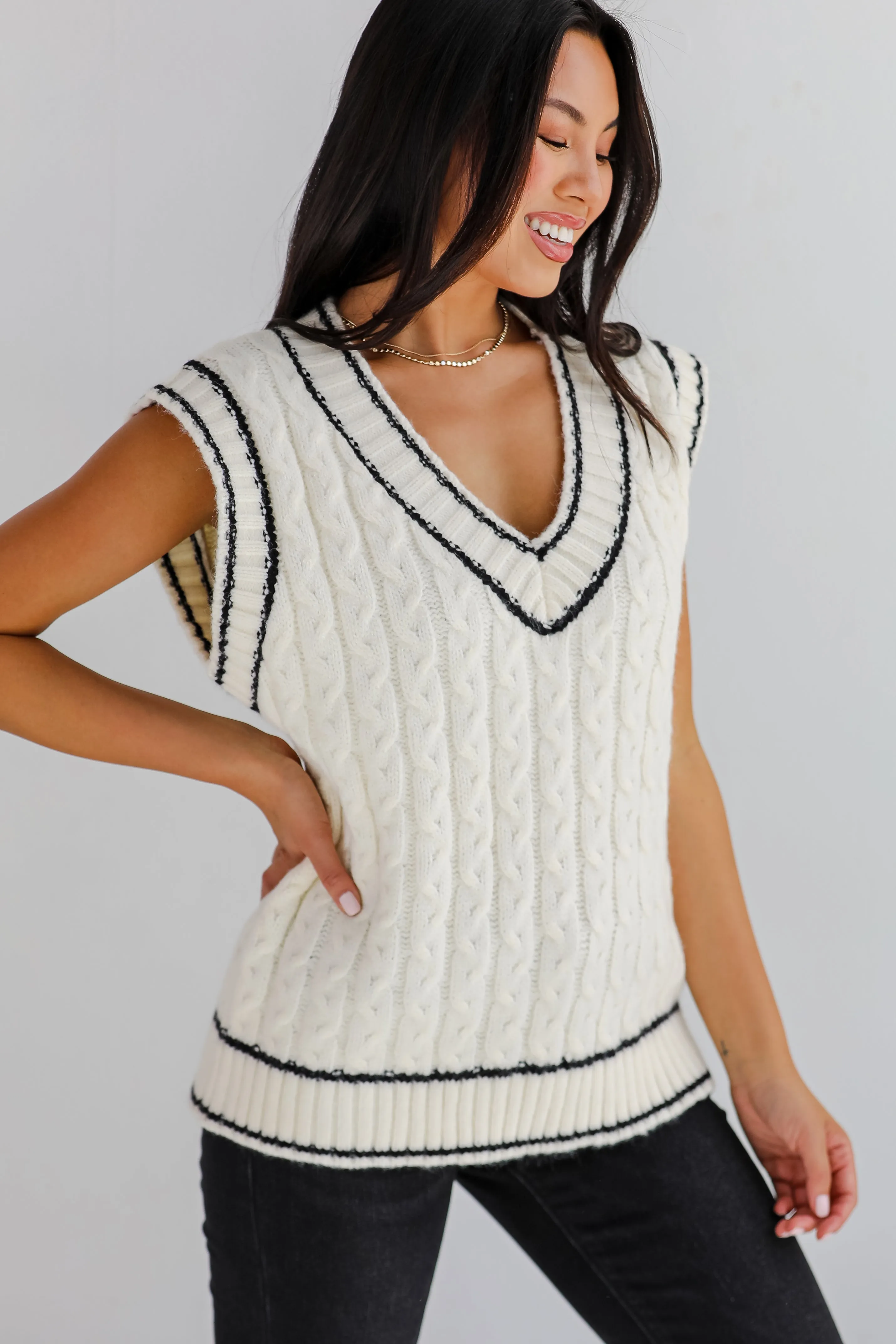 FINAL SALE - Posh Scholar Cable Knit Sweater Vest