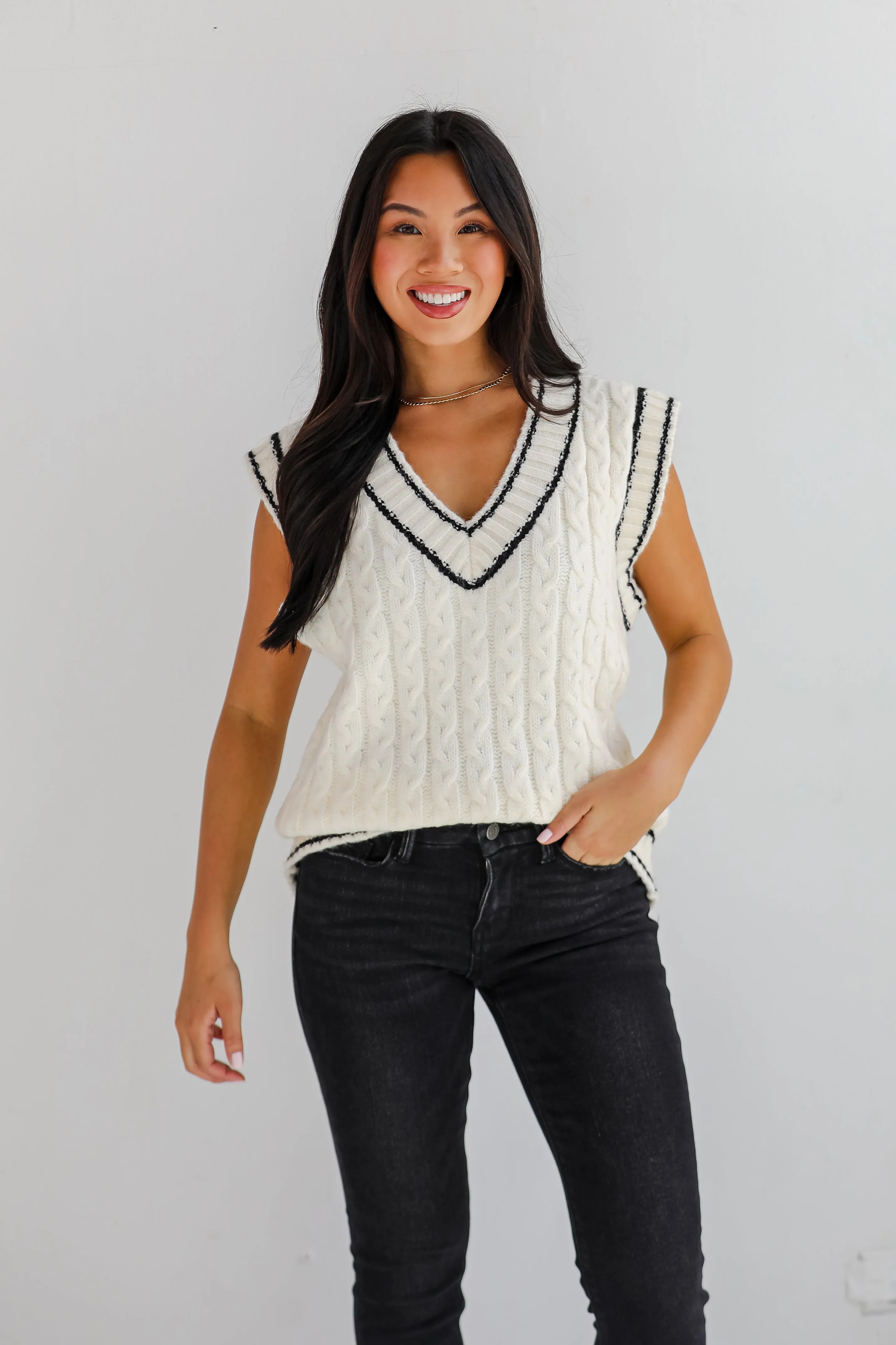 FINAL SALE - Posh Scholar Cable Knit Sweater Vest