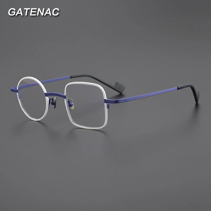 Gatenac Unisex Full Rim Irregular Square Round Titanium Eyeglasses Gxyj1008