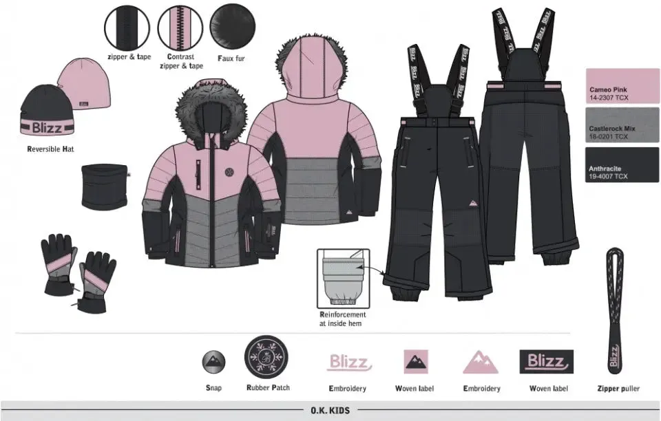 Girls Snowsuit 5 PCS Set - Cameo Pink | Blizz