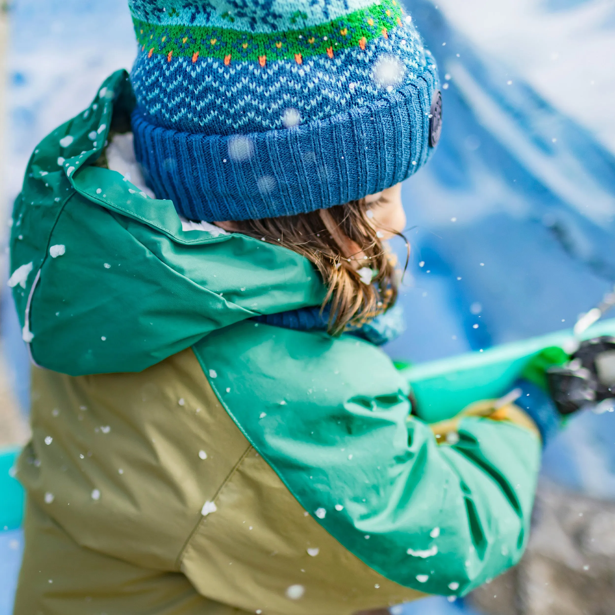 Habit de neige deux pièces vert, jaune et turquoise, enfant || Two-piece yellow, green and turquoise snowsuit, child