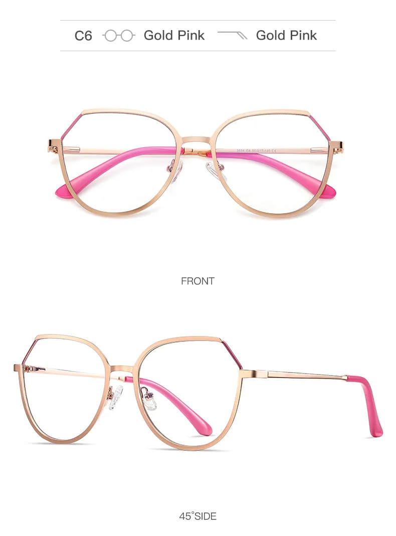 Hotony Women's Full Rim TR 90 Resin Round Alloy Frame Eyeglasses 3034