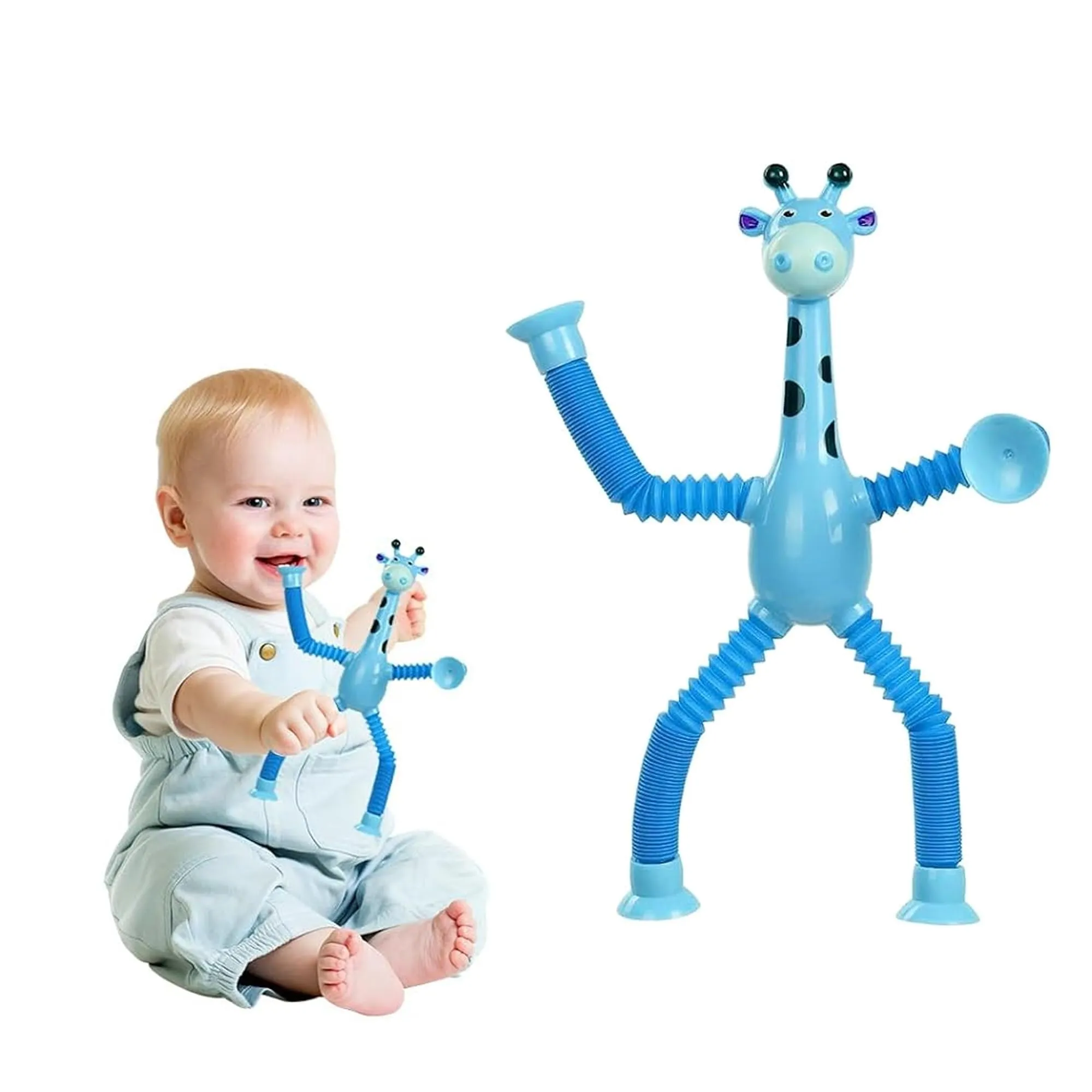 Kidology Telescopic Suction Cup Giraffe Toy, LED Telescopic Pipe with Suction Cup, Shape-Changing Stretch Tube, Parent-Child Interactive Toy Random Colors (Giraffe Figure Set of 1)