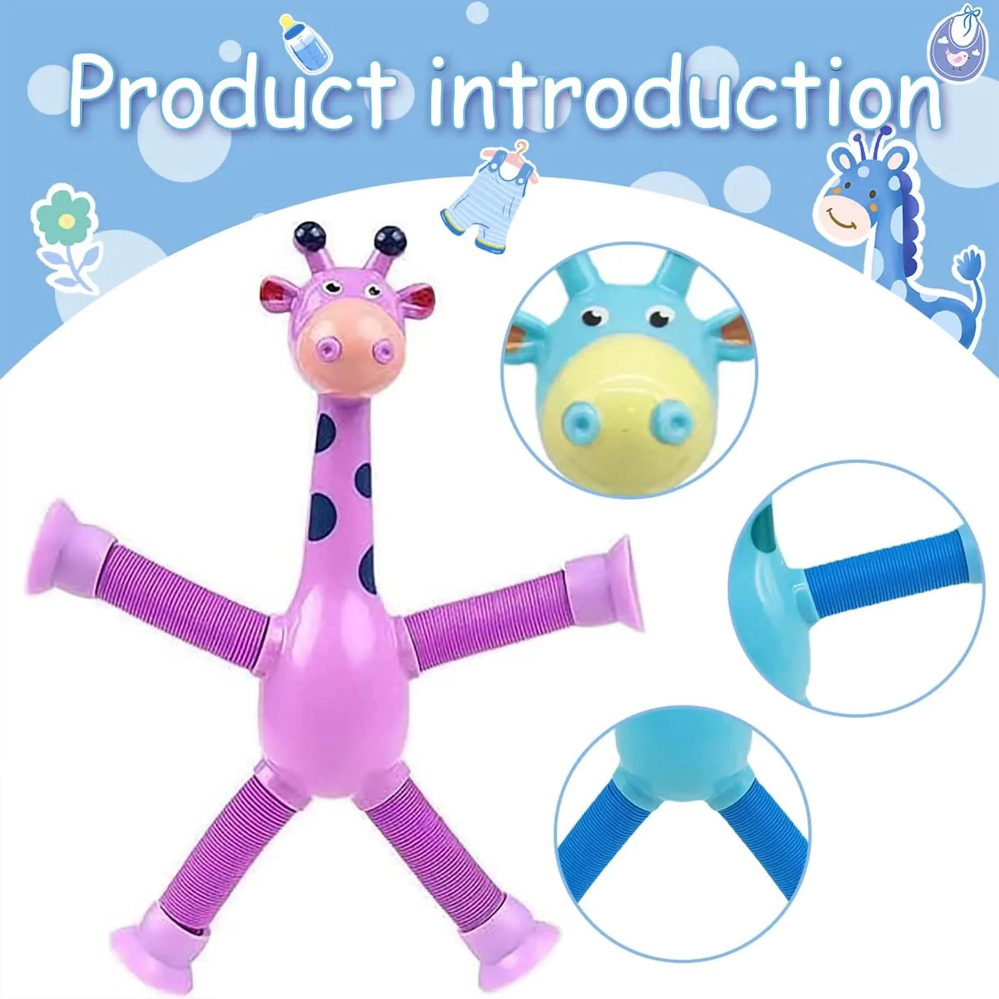 Kidology Telescopic Suction Cup Giraffe Toy, LED Telescopic Pipe with Suction Cup, Shape-Changing Stretch Tube, Parent-Child Interactive Toy Random Colors (Giraffe Figure Set of 1)