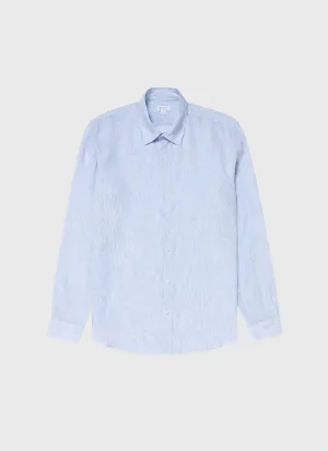 Men's Linen Shirt in Cool Blue Micro Stripe