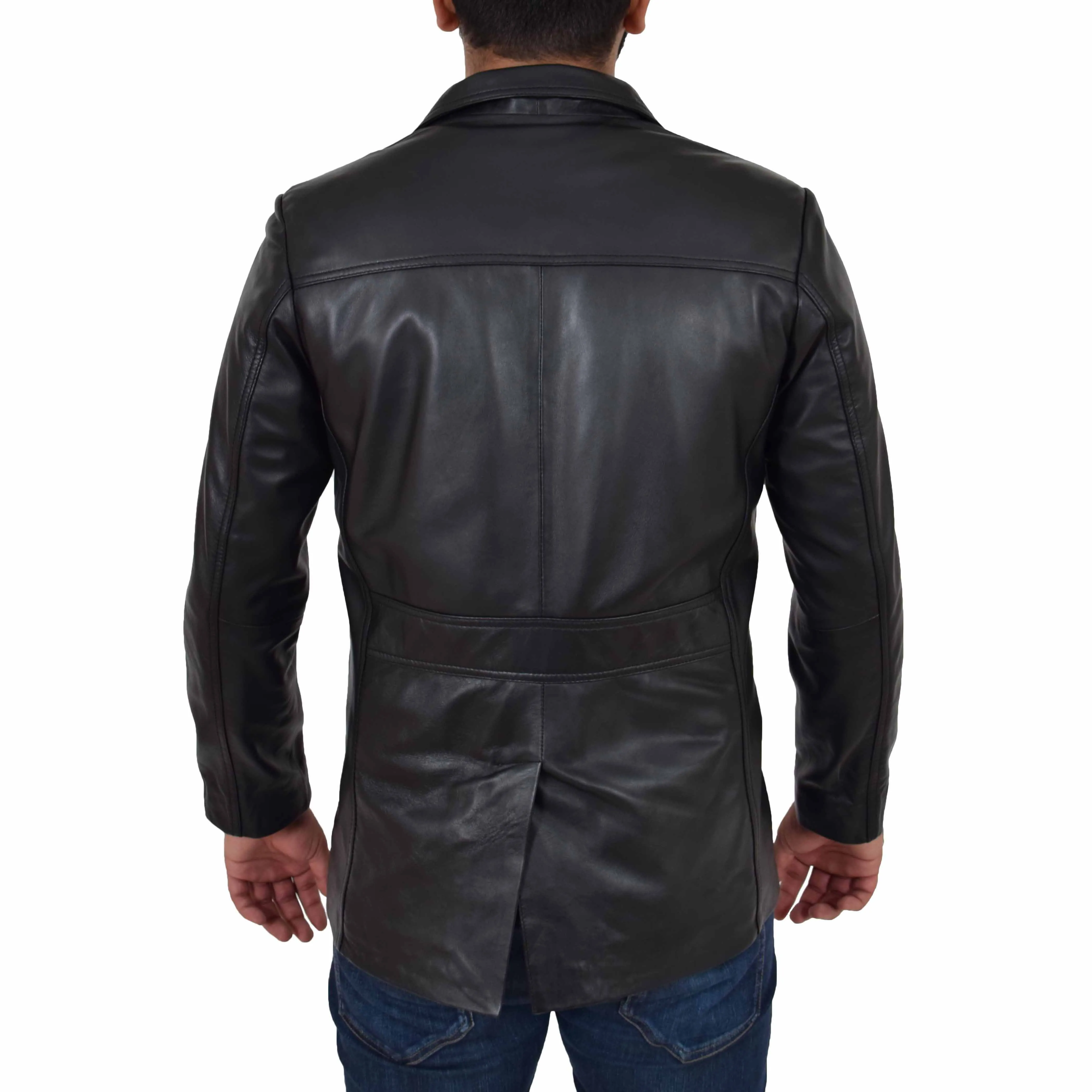 Mens Real Leather Safari Jacket Retro Blazer Coat Sylas Black