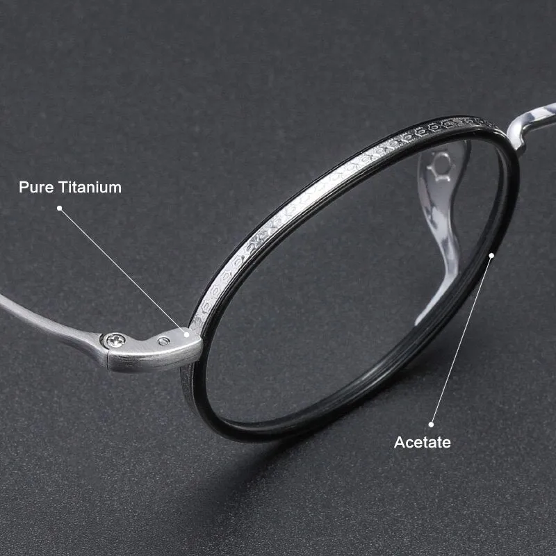 Muzz Men's Full Rim Round Titanium Acetate Frame Eyeglasses M70705