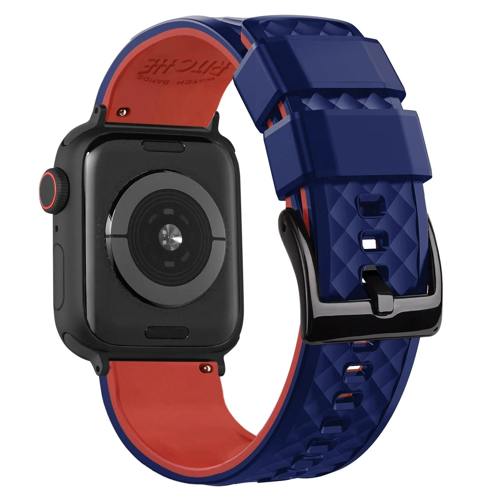 Ritche Navy Blue/Red Silicone Watch Bands For Apple Watch Series 1 - 7, SE