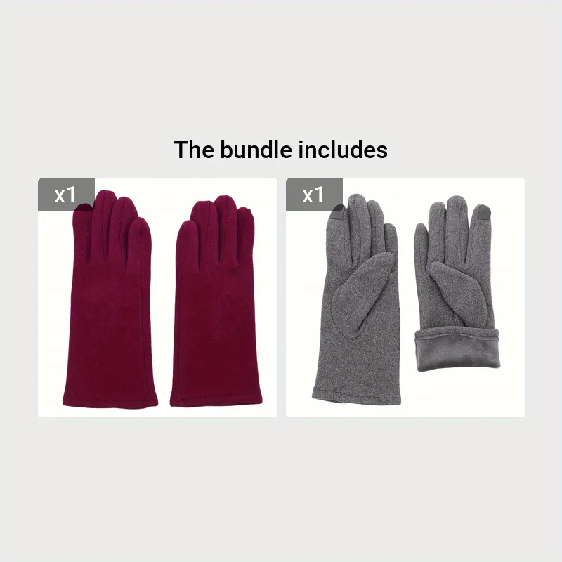 Solid Windproof Full Finger Outdoor Warm Cycling Gloves For Female