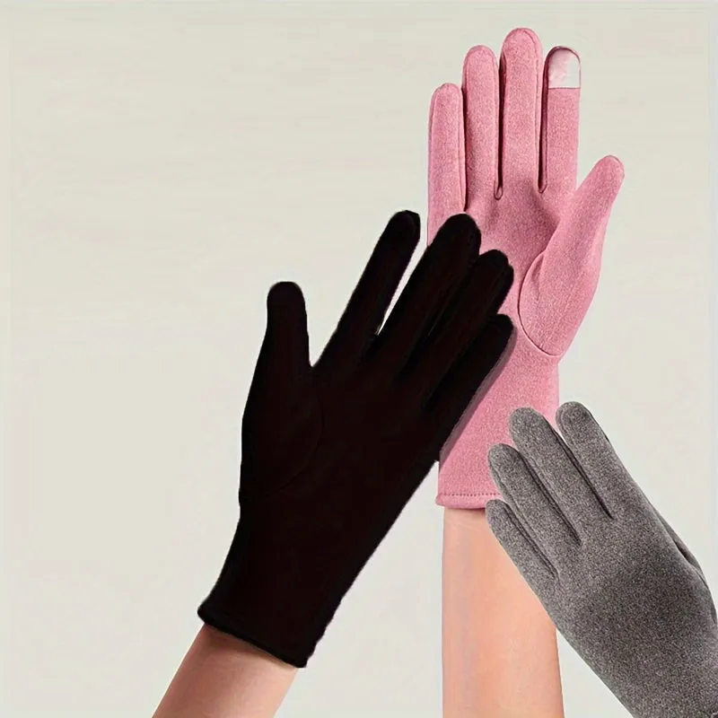 Solid Windproof Full Finger Outdoor Warm Cycling Gloves For Female