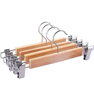 Solid Wooden Pant Skirt Hangers with 2-Adjustable Anti-Rust Clips, 10-Pack,long32cm