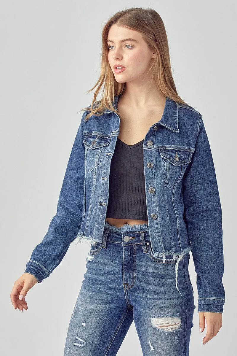 Take Me Back Frayed Hem Jean Jacket - Medium Wash