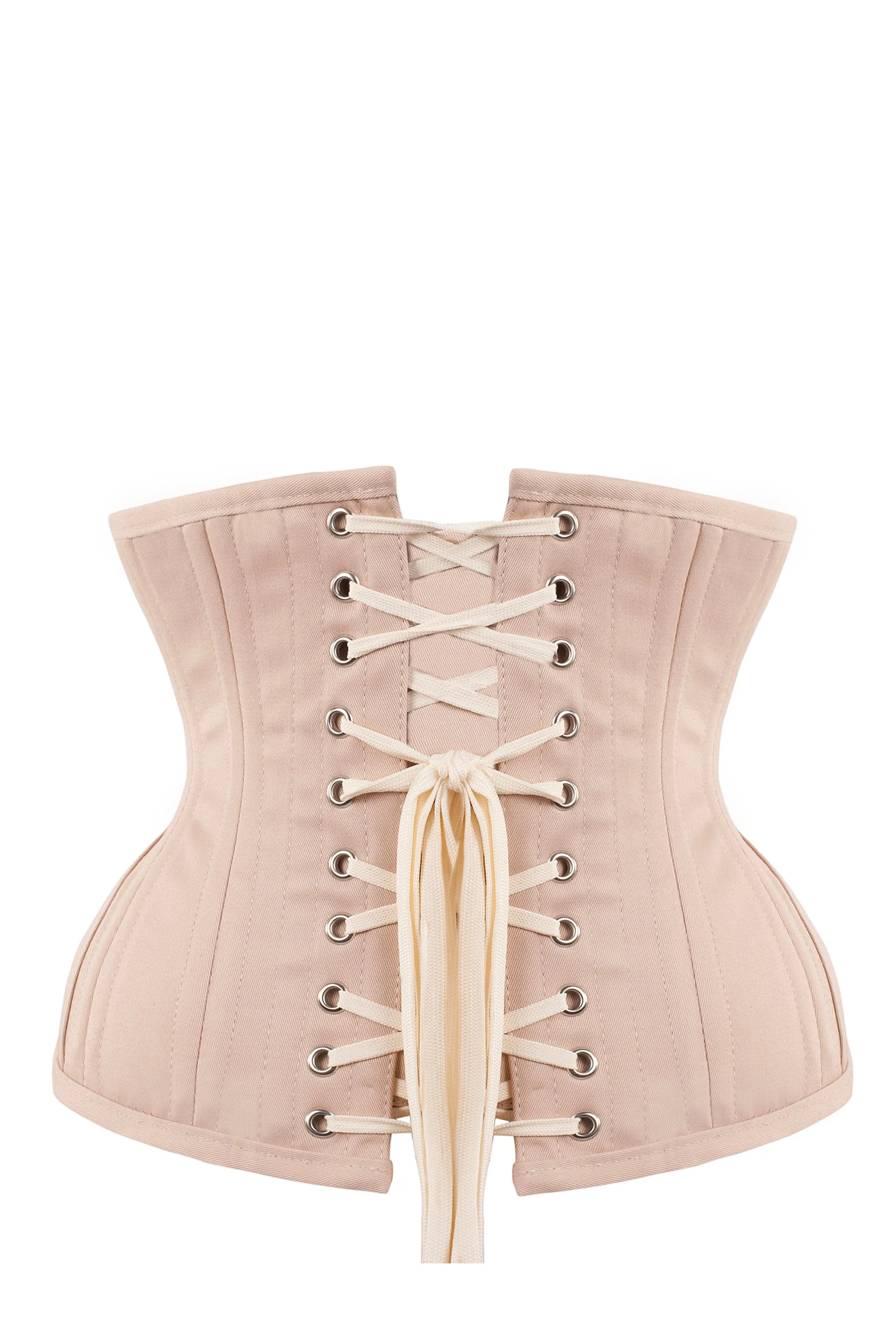 Underbust Waist Trainer In Pinky Beige Cotton Twill- Curved Hem And Hip Panels