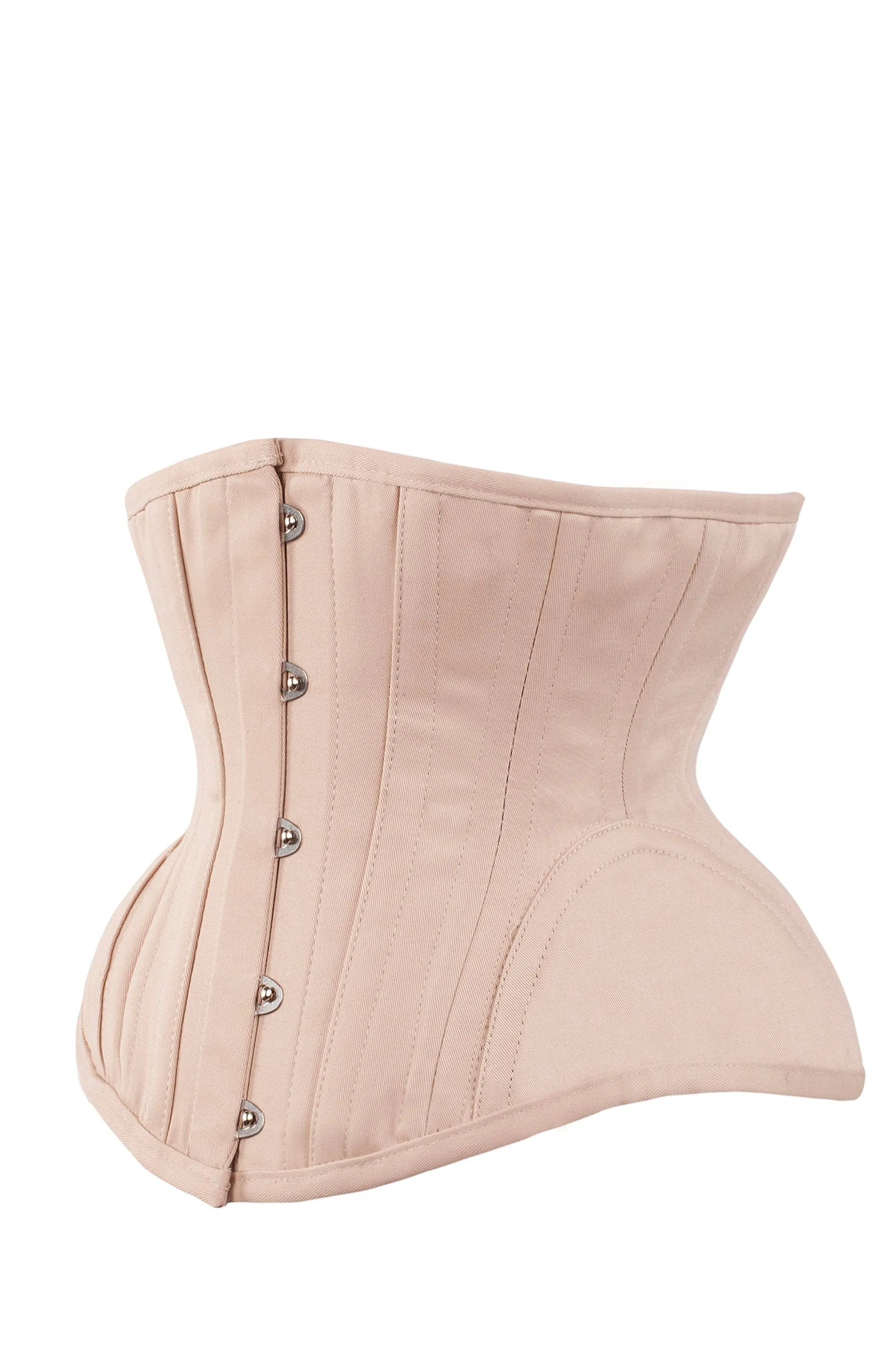 Underbust Waist Trainer In Pinky Beige Cotton Twill- Curved Hem And Hip Panels