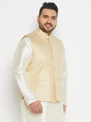 VASTRAMAY Cream and Gold Nehru Jacket