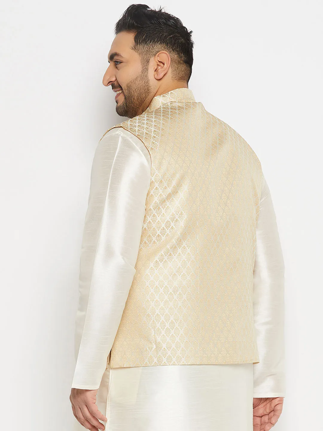 VASTRAMAY Cream and Gold Nehru Jacket