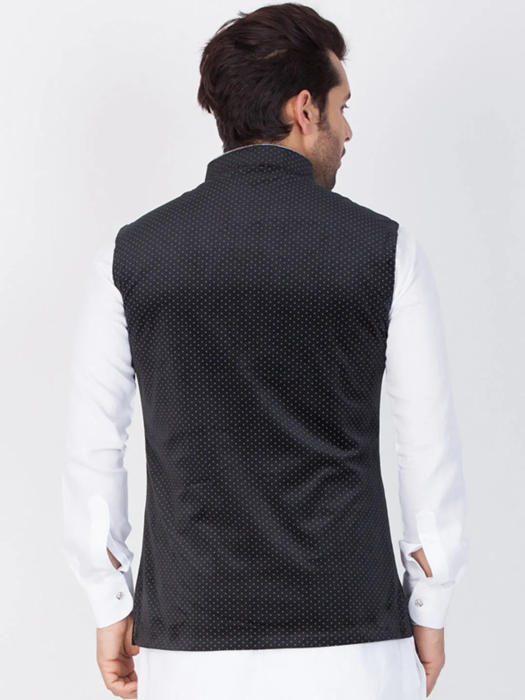 VASTRAMAY Men's Black Velvet Ethnic Jacket