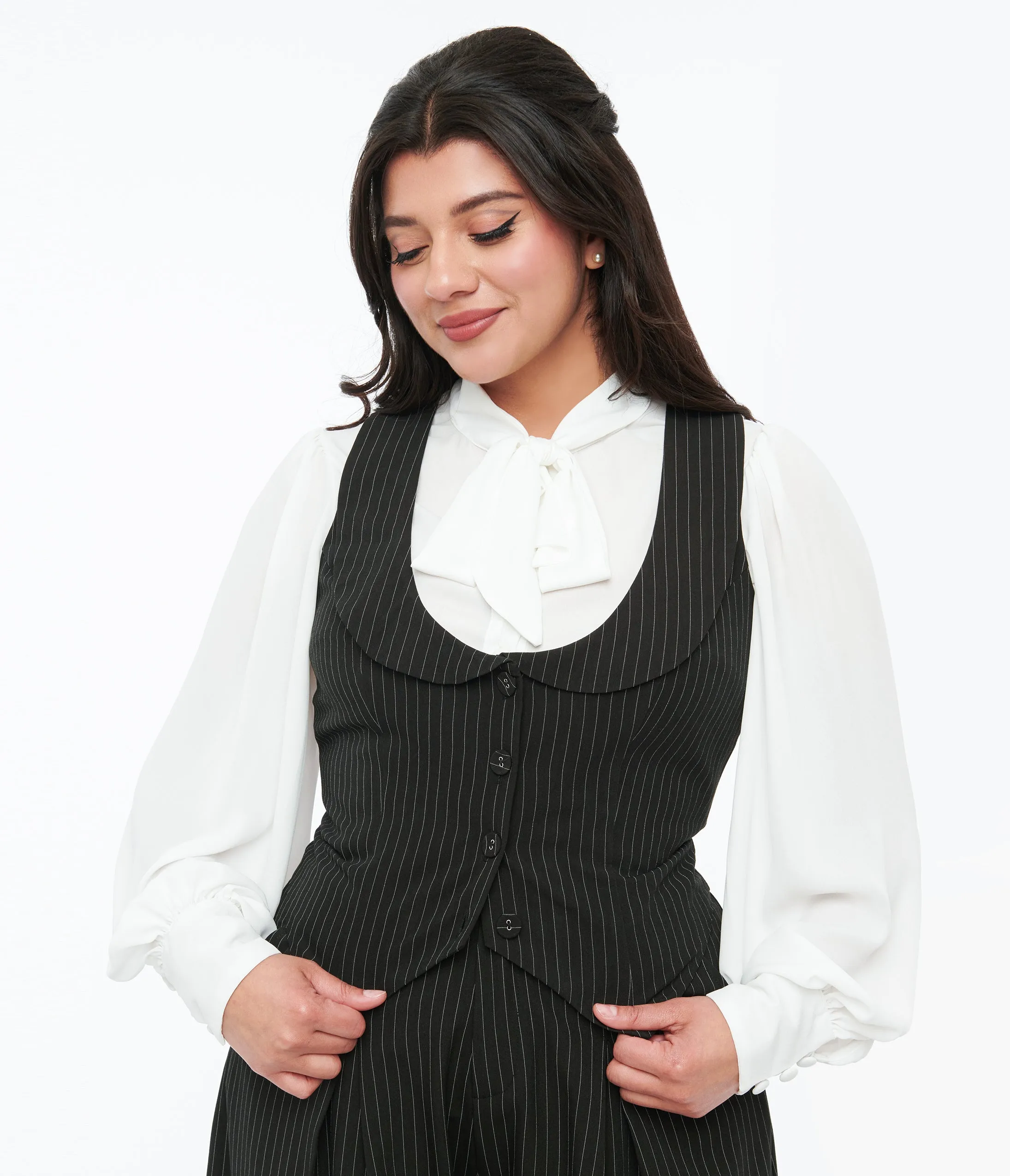 Voodoo Vixen Black & White Pinstripe Button Up Vest