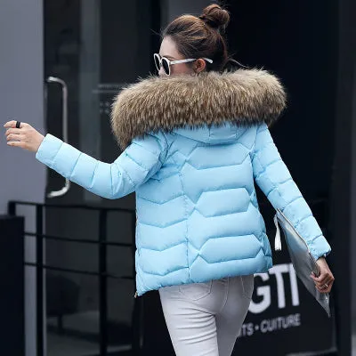 Warm Fur Collar Hooded Thicken Short Parkas 2017 Slim Fit Fashion Women Padded Jacket Winter Casual Plus Size Wadded Coat WFY165