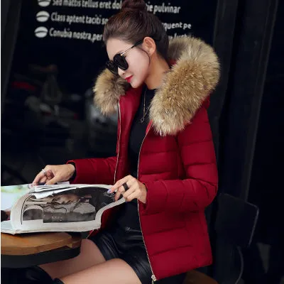 Warm Fur Collar Hooded Thicken Short Parkas 2017 Slim Fit Fashion Women Padded Jacket Winter Casual Plus Size Wadded Coat WFY165