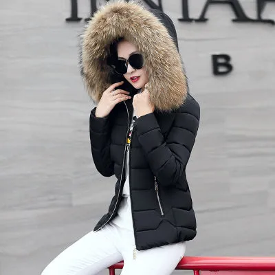 Warm Fur Collar Hooded Thicken Short Parkas 2017 Slim Fit Fashion Women Padded Jacket Winter Casual Plus Size Wadded Coat WFY165