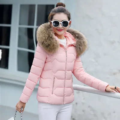 Warm Fur Collar Hooded Thicken Short Parkas 2017 Slim Fit Fashion Women Padded Jacket Winter Casual Plus Size Wadded Coat WFY165