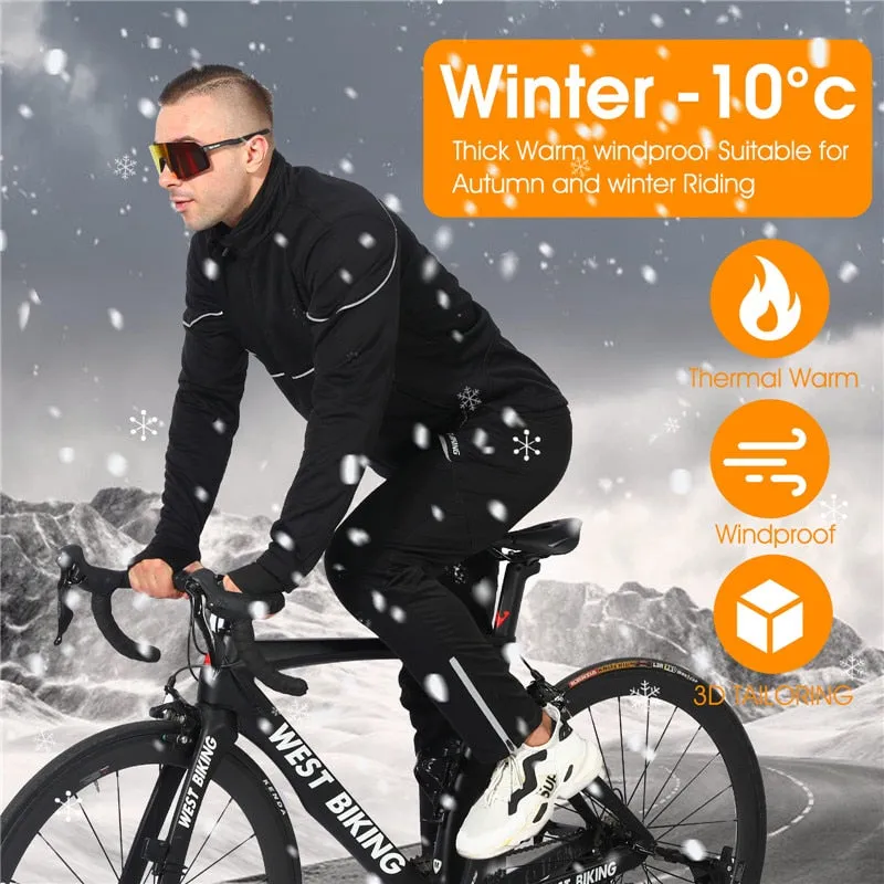 Winter Thermal Cycling Suit Men Women Windproof Bike Jersey Running Ski Snowboard Jacket Coat Pants M-3XL Sportswear