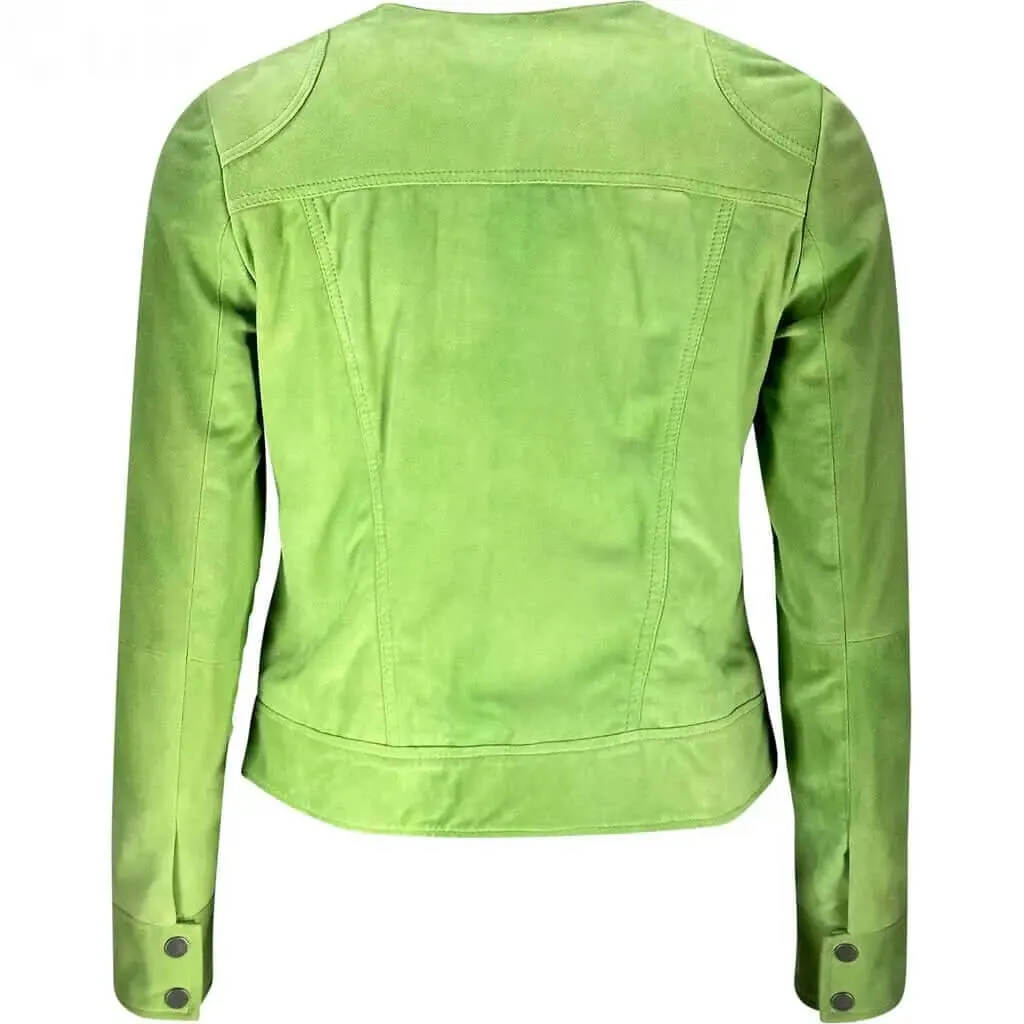 Women's Leather Jacket In Green Suede