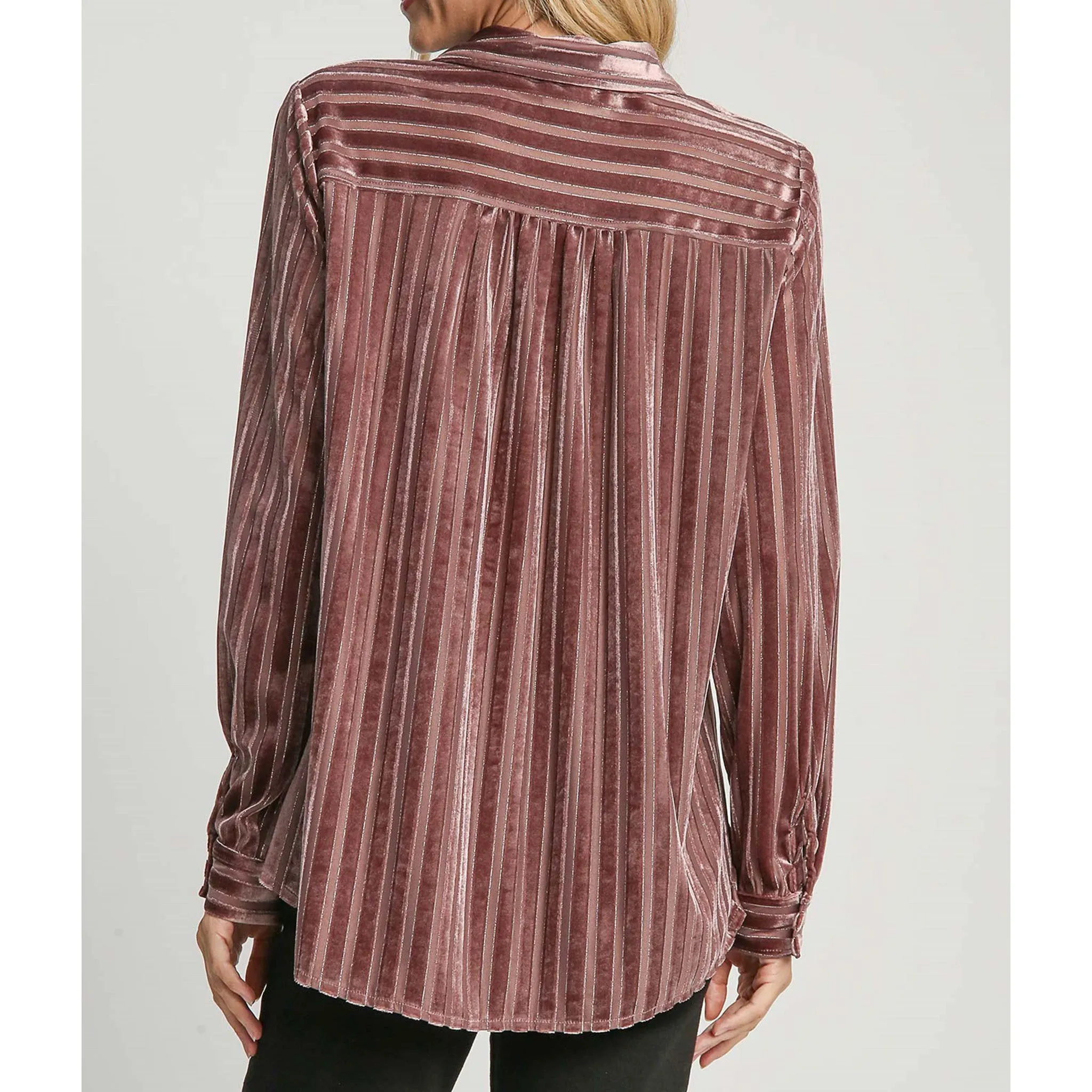 Women's Solid Velvet Mauve Stripe Shirt