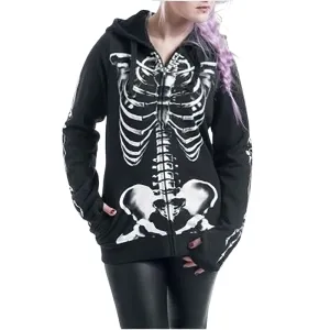 Women's Zipper Hooded Sweatshirt / Black Long Sleeve Fleece Hoodies / Loose Female Clothing